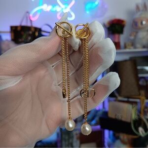 New Dior Gold Chandelier Earrings Pierced